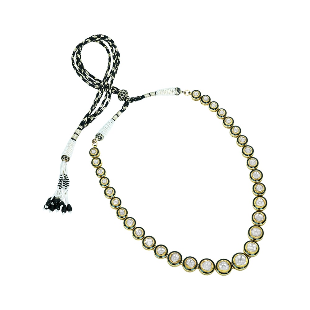 Black Enamel Polki Diamond Necklace Set for Timeless Elegance